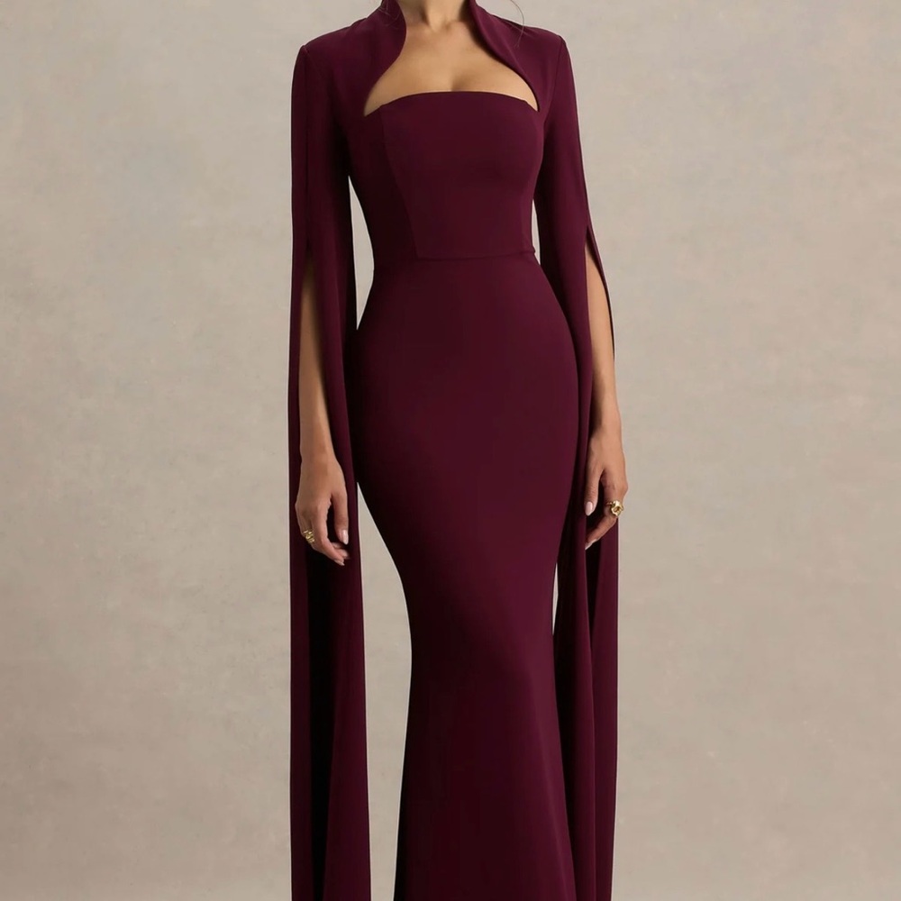 Club L London Deep Burgundy Long Sleeve Dress